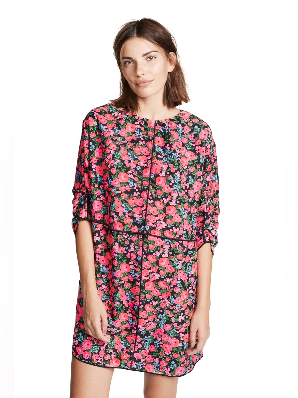 Marc Jacobs Floral Pink Mini Dress Vibrant Pink on Black Tie Waist Size 0